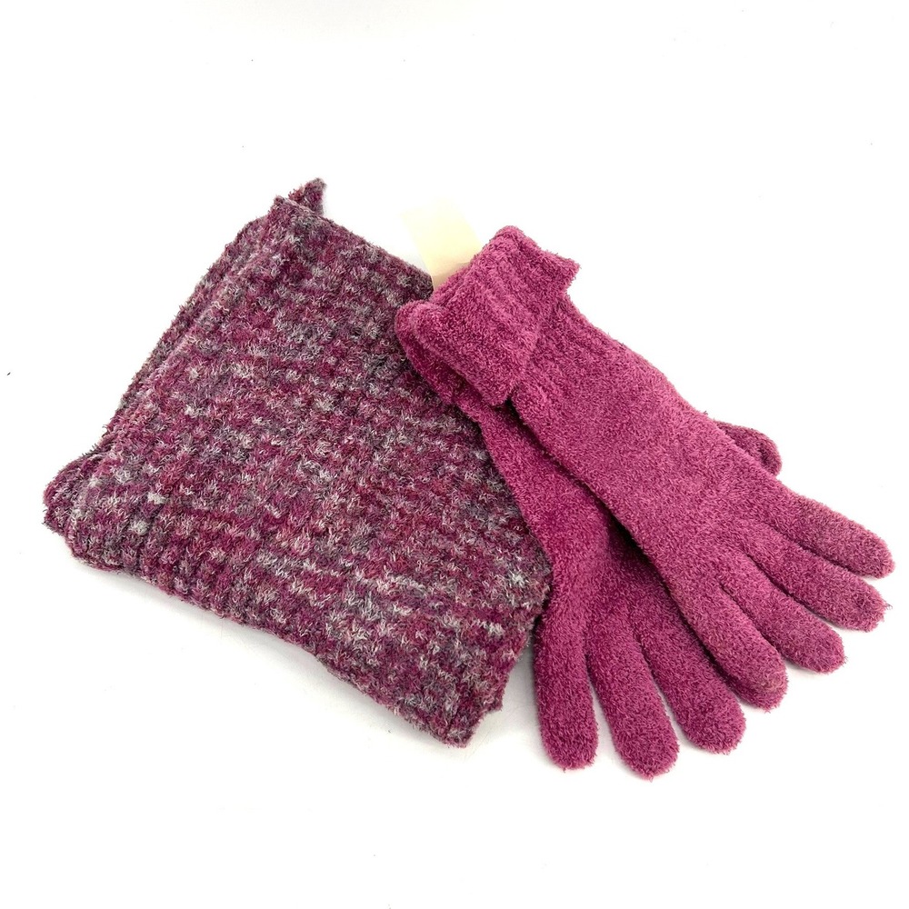 J. Jill Raspberry Pink Fuzzy Knit Scarf and Gloves Set 627538 One Size NEW